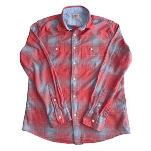 Faherty Brand Mens Plaid Flannel Button Down Shirt Coral Red Blue Size M